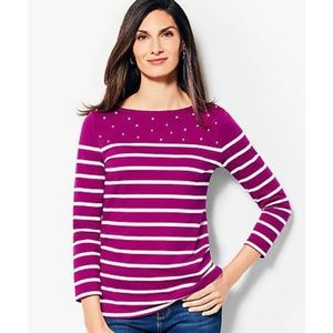 Burgundy striped 3/4 sleeve top, petite small